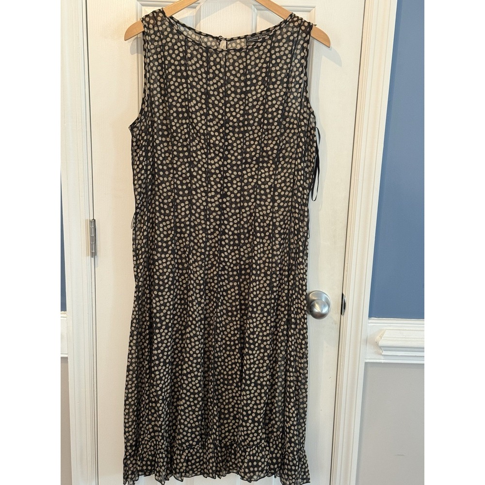 Jess Howard Sheer Overlay Polkadot Dress Size 14W Black Tan Classic Office Party